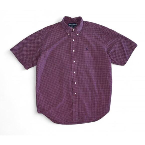 Men’s Ralph Lauren Blake 100% Cotton Red Navy & White Plaid Button-up Shirt Sz L - Picture 1 of 4